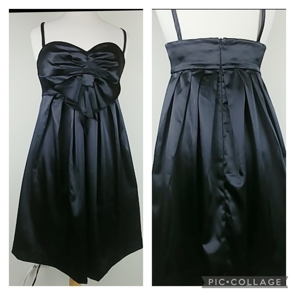 Alexis Admor New York black satin empire waist strappy black cocktail dress EUC